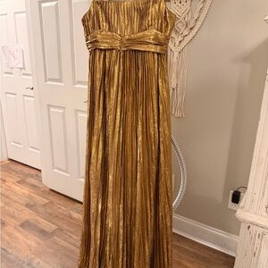 Vici Metallic Gold Pleated Gown